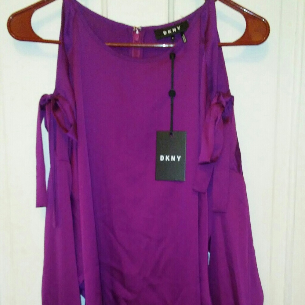 Dkny Silk Purple Cold Shoulder Blouse